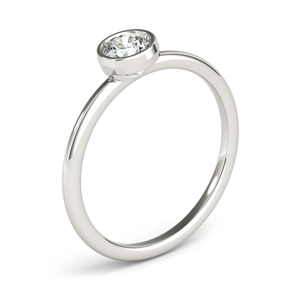 Round Bezel Set Solitaire Stackable Ring, Angle view in white gold or platinum