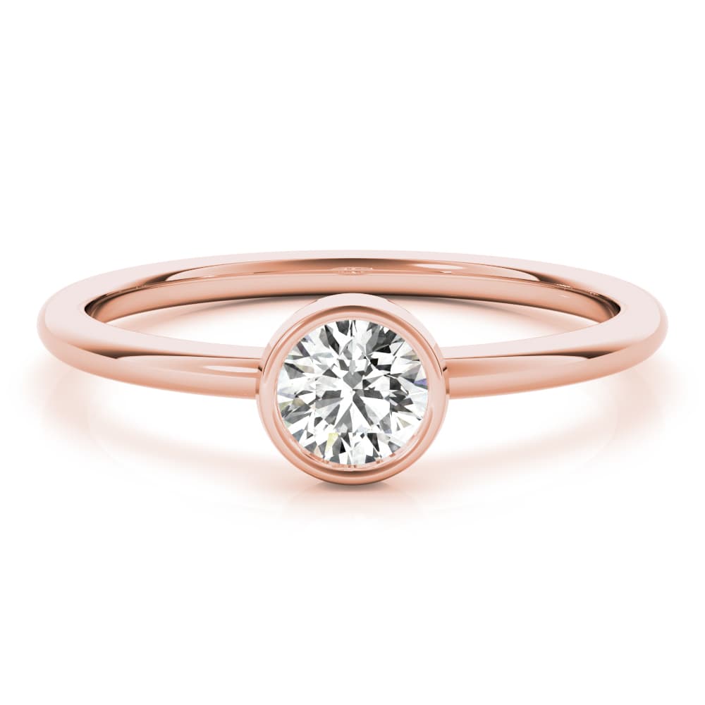 Round Bezel Set Solitaire Stackable Ring, On hand view in rose gold