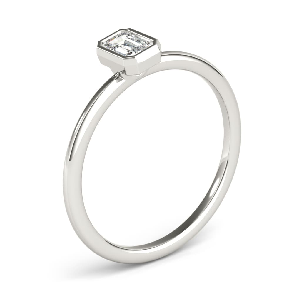 Emerald Cut Solitaire Ring, Angle view in white gold or platinum