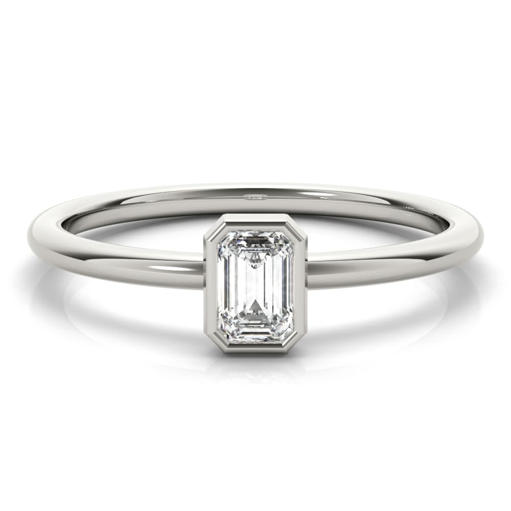 Emerald Cut Solitaire Ring, On hand view in white gold or platinum