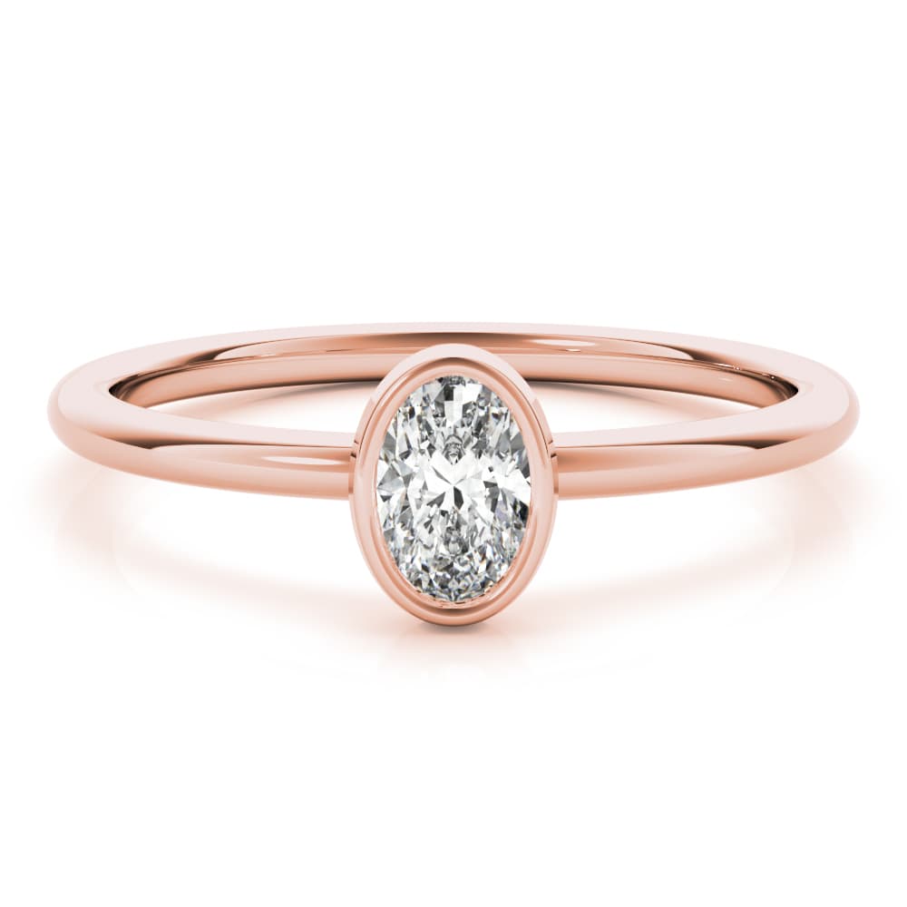 Bezel Set Solitaire Oval Engagement Ring, style 85206, On hand view in rose gold