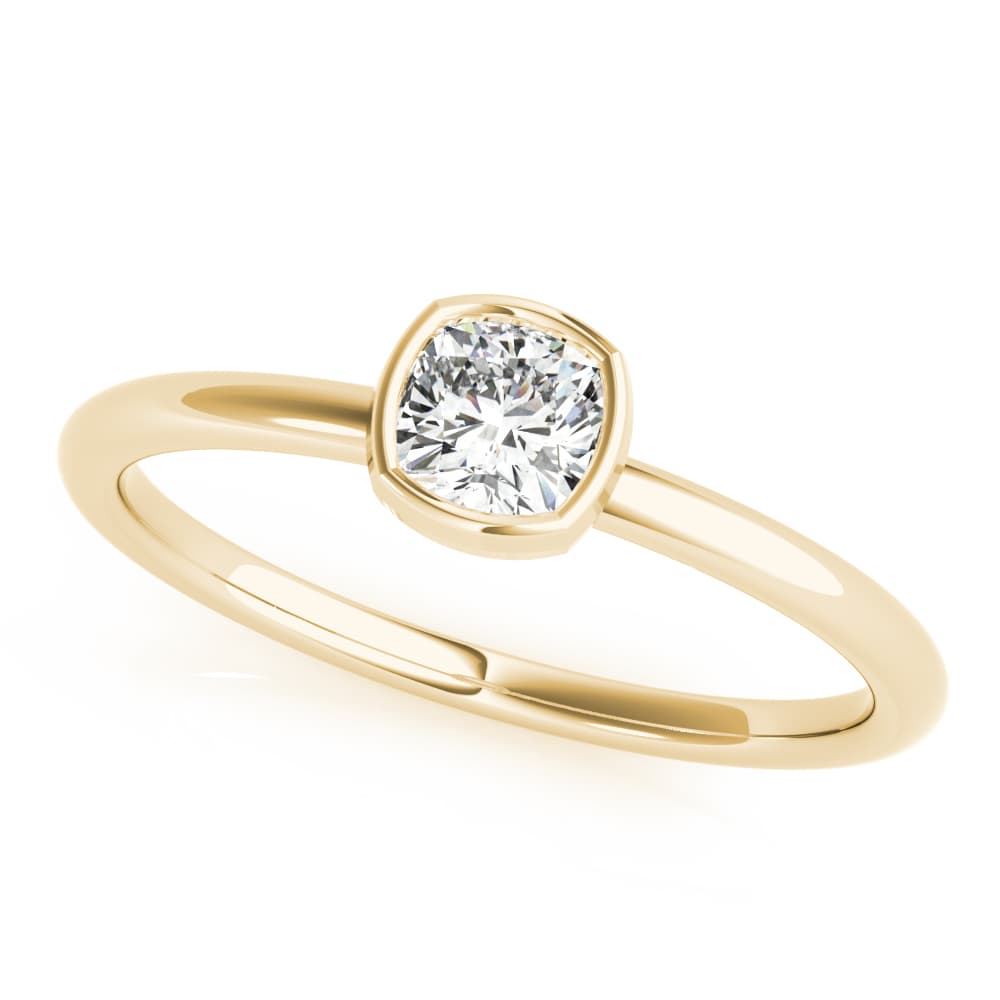 Bezel Set Solitaire Cushion Cut Engagement Ring in Yellow gold