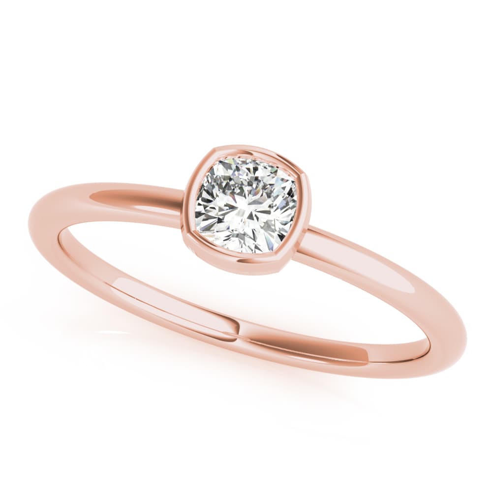 Bezel Set Solitaire Cushion Cut Engagement Ring in Rose gold