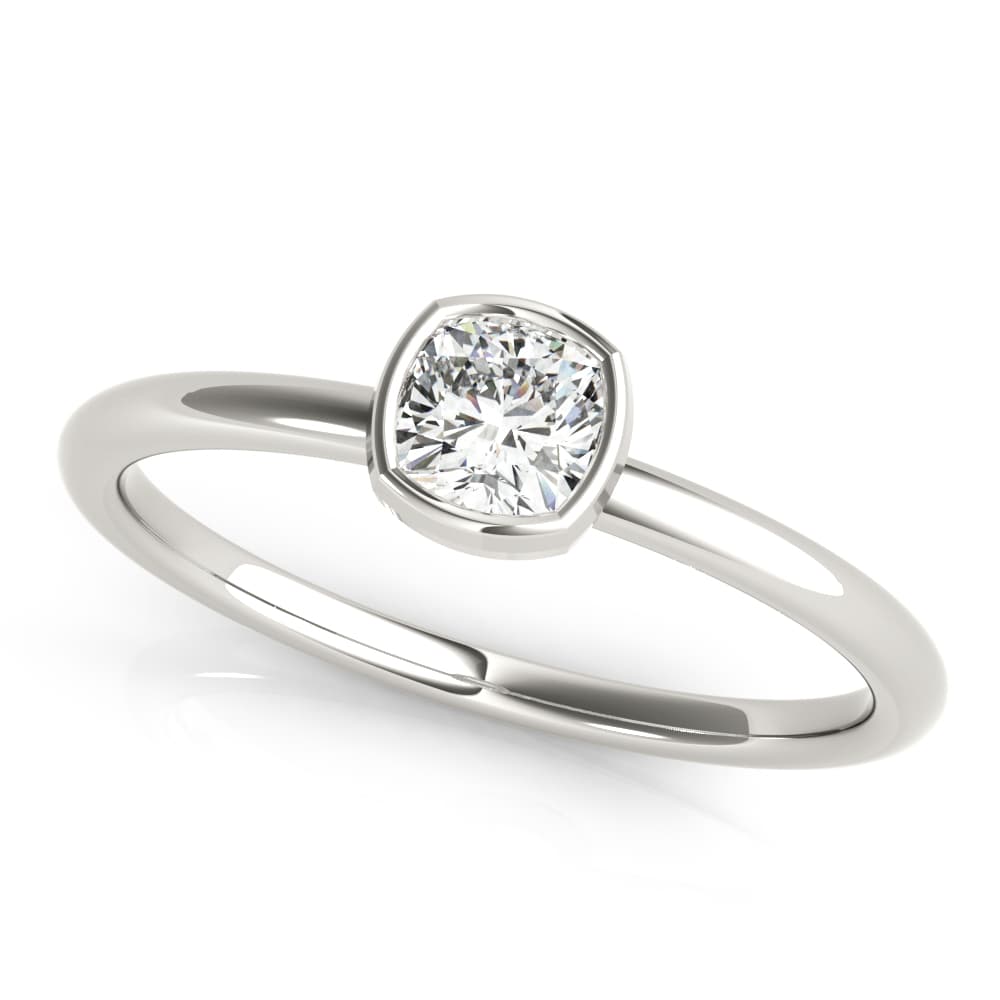 Bezel Set Solitaire Cushion Cut Engagement Rings — style 85207 in 10k White Gold
