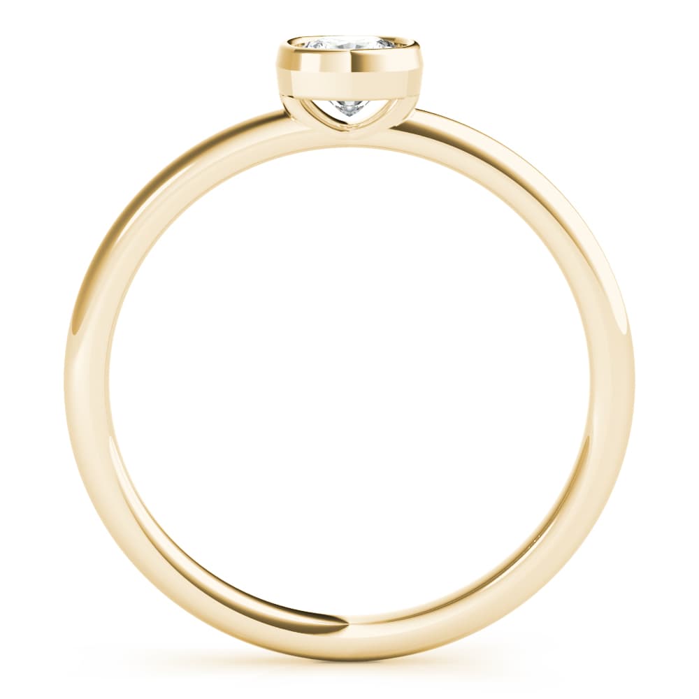 Bezel Set Solitaire Cushion Cut Engagement Ring, style 85207, Side view in yellow gold
