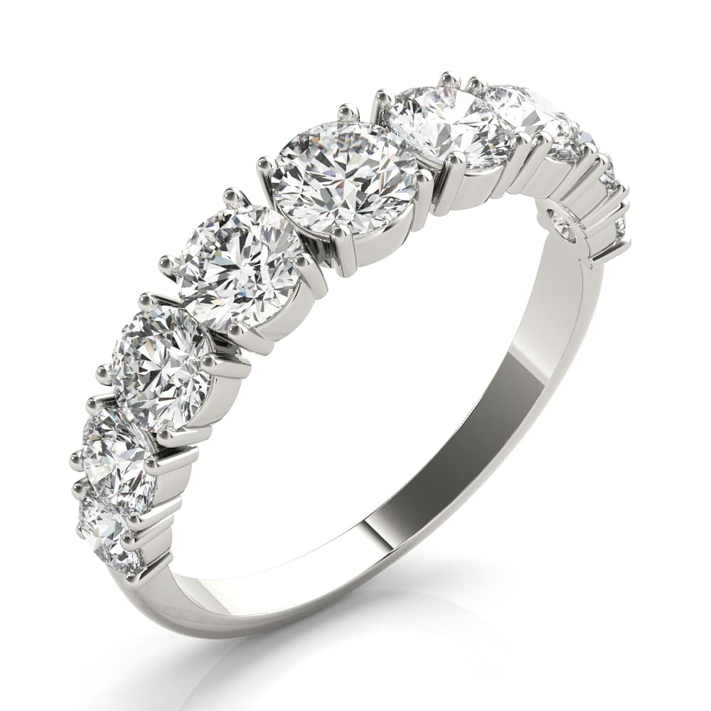 Single Prong Stackable Wedding Band (1.73 ct. tw.), Angle view in white gold or platinum
