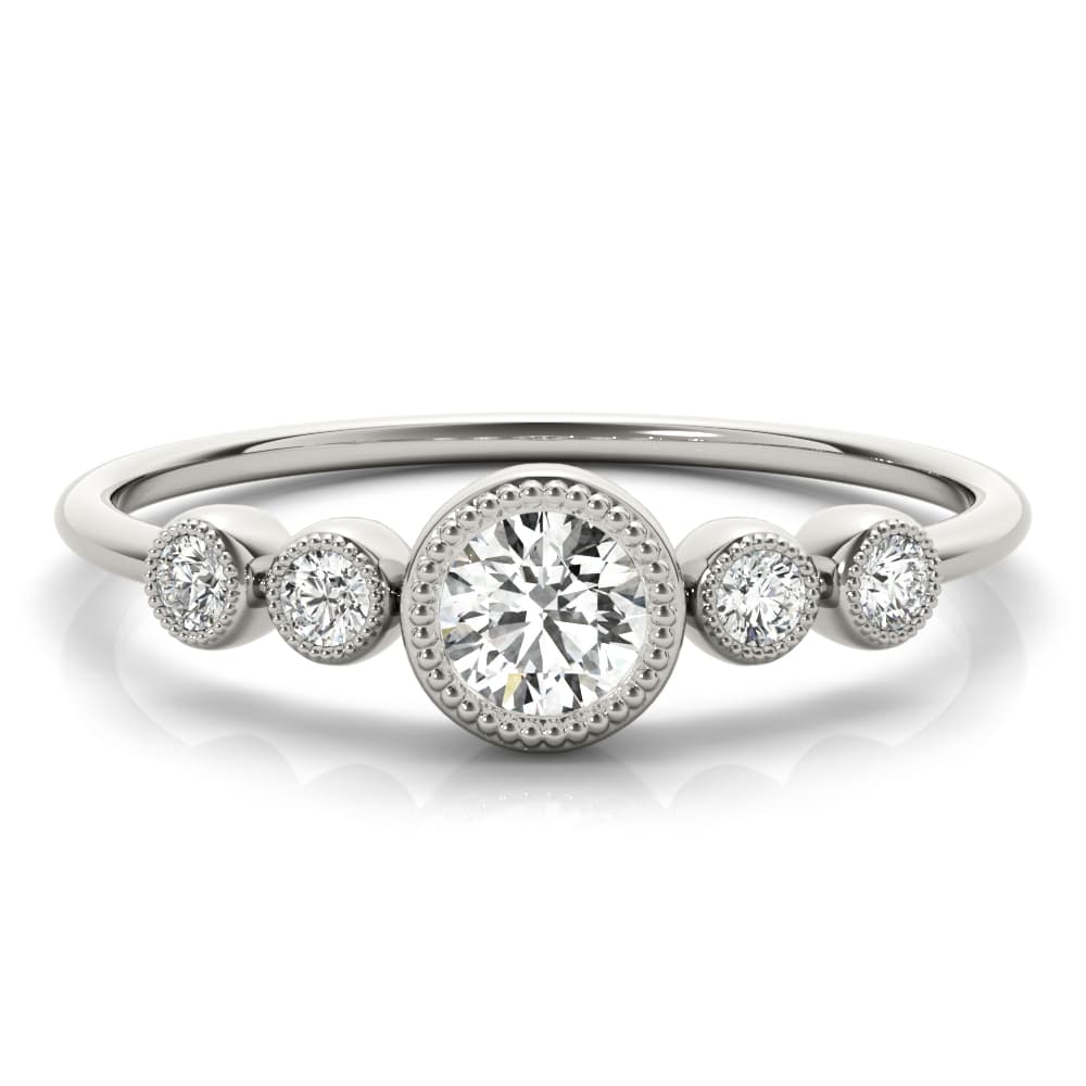 Milgrain Bezel Set Fashion Ring (0.07 ct. tw.), On hand view in white gold or platinum