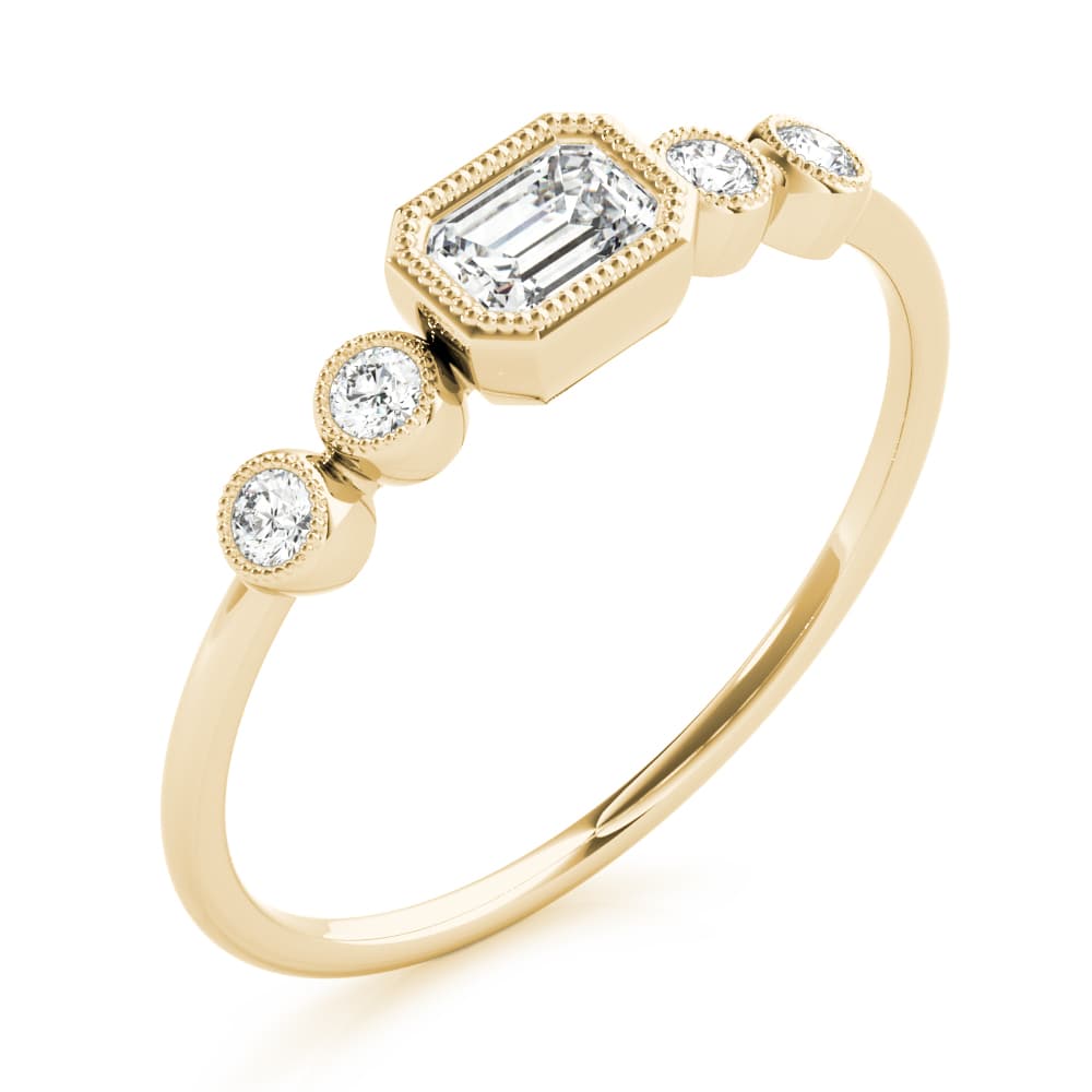 5-Stone Emerald Cut & Round Fashion Ring (0.07 ct. tw.), Angle view in yellow gold