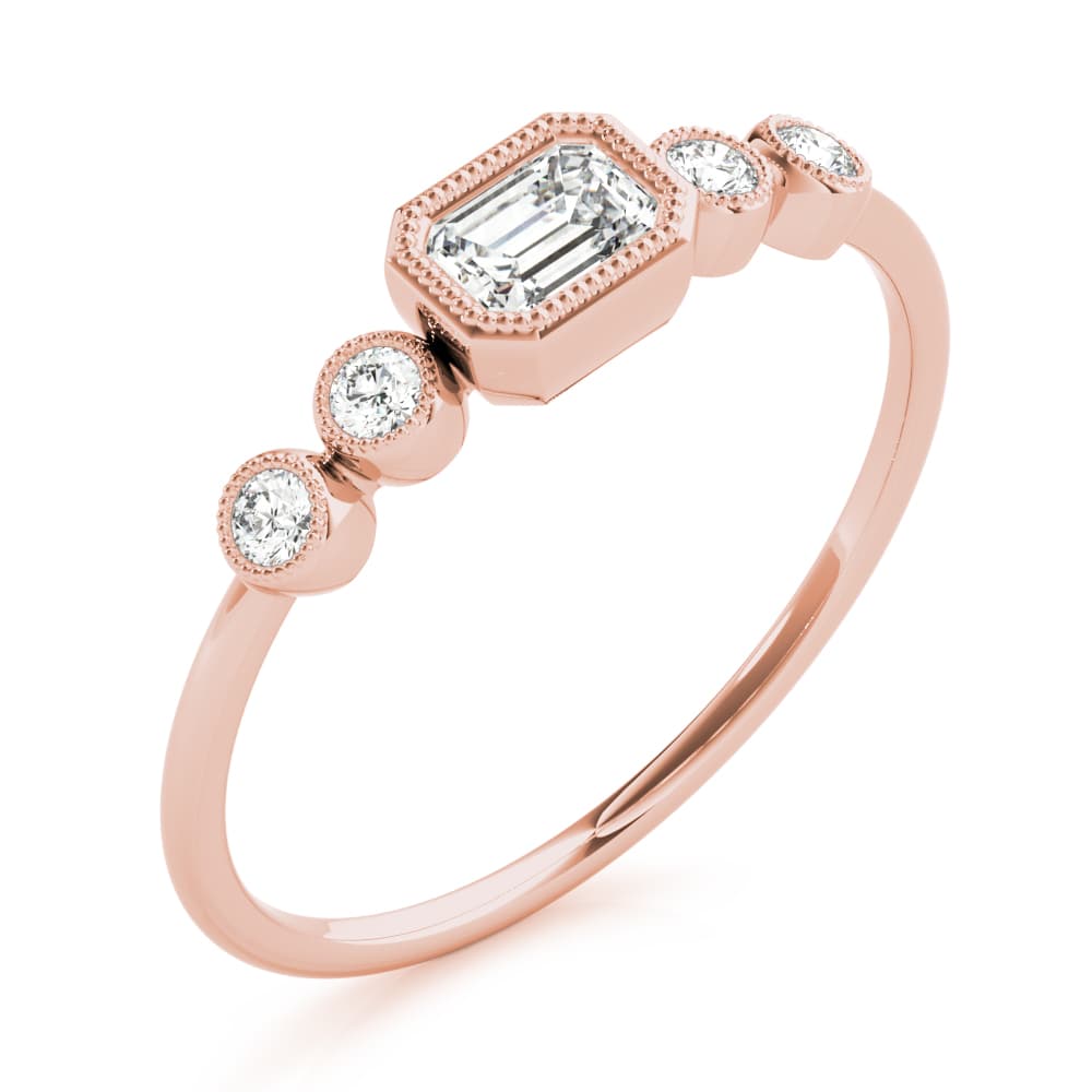 5-Stone Emerald Cut & Round Fashion Ring (0.07 ct. tw.), Angle view in rose gold