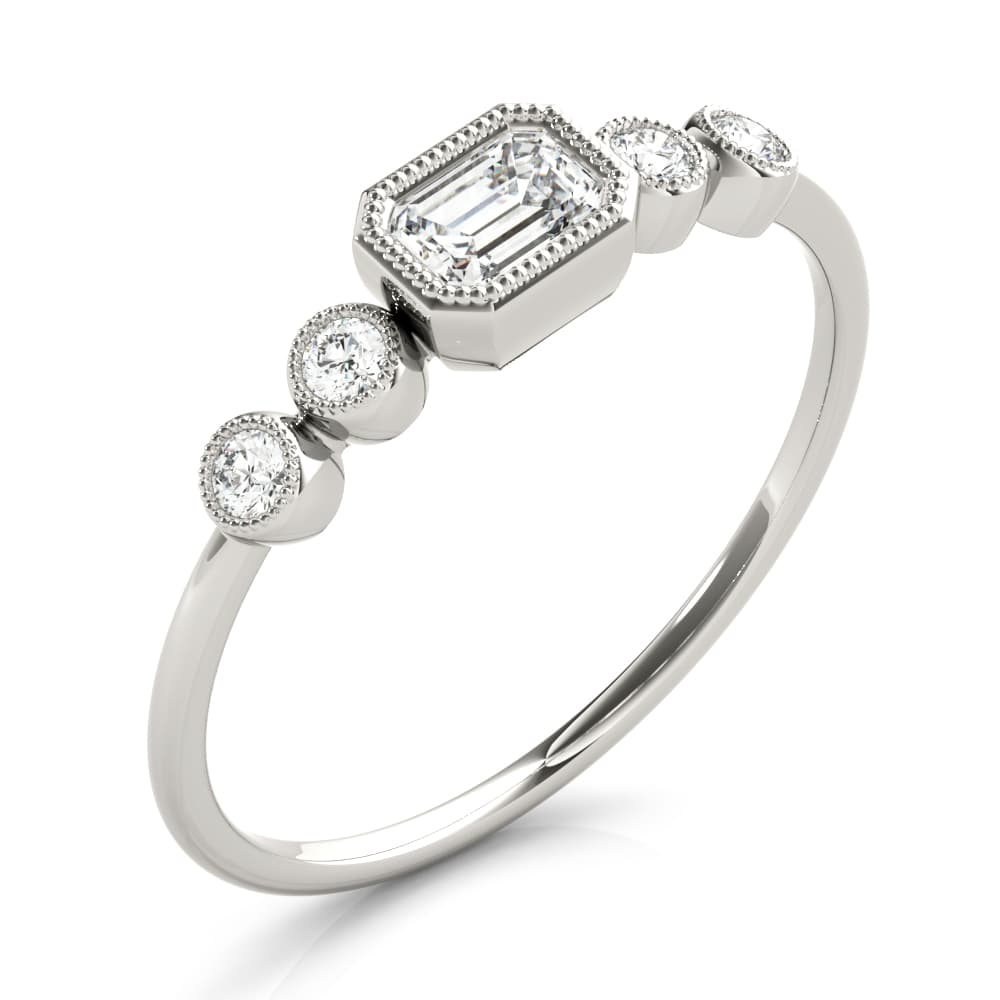 5-Stone Emerald Cut & Round Fashion Ring (0.07 ct. tw.), Angle view in white gold or platinum