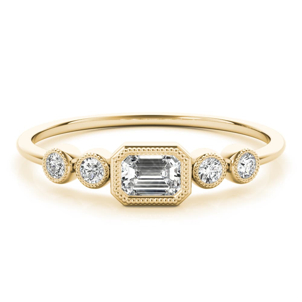 5-Stone Emerald Cut & Round Fashion Ring (0.07 ct. tw.), On hand view in yellow gold