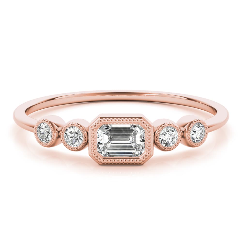 5-Stone Emerald Cut & Round Fashion Ring (0.07 ct. tw.), On hand view in rose gold