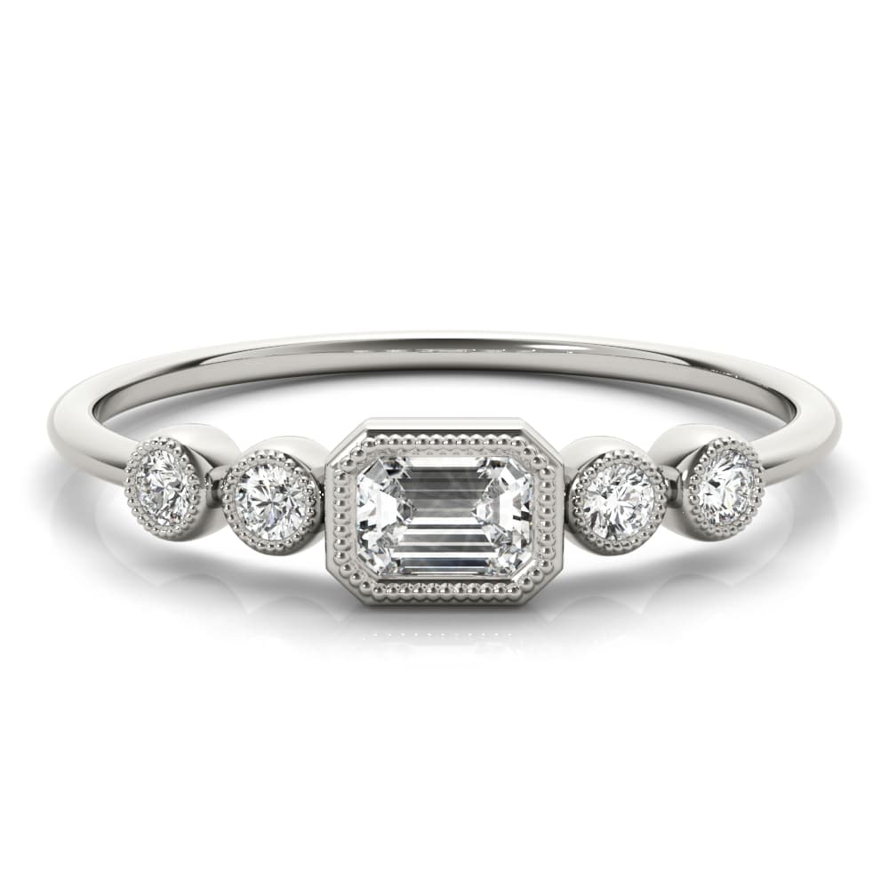 5-Stone Emerald Cut & Round Fashion Ring (0.07 ct. tw.), On hand view in white gold or platinum
