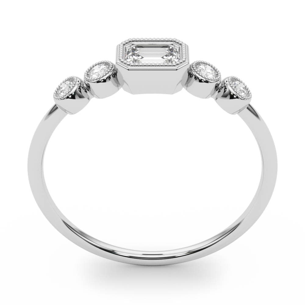 5-Stone Emerald Cut & Round Fashion Ring (0.07 ct. tw.), Top view in white gold or platinum