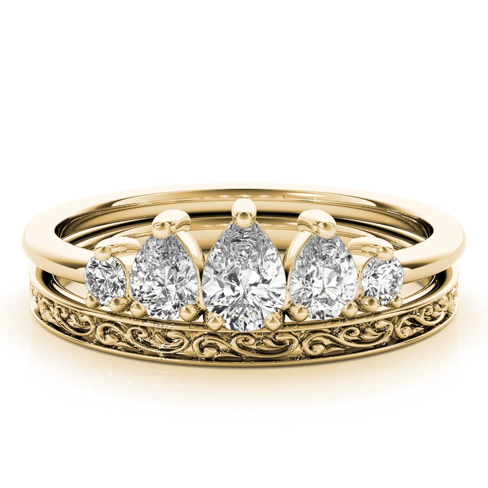 Fashion Ring Pear (3/8 ct. tw.), On hand view in yellow gold