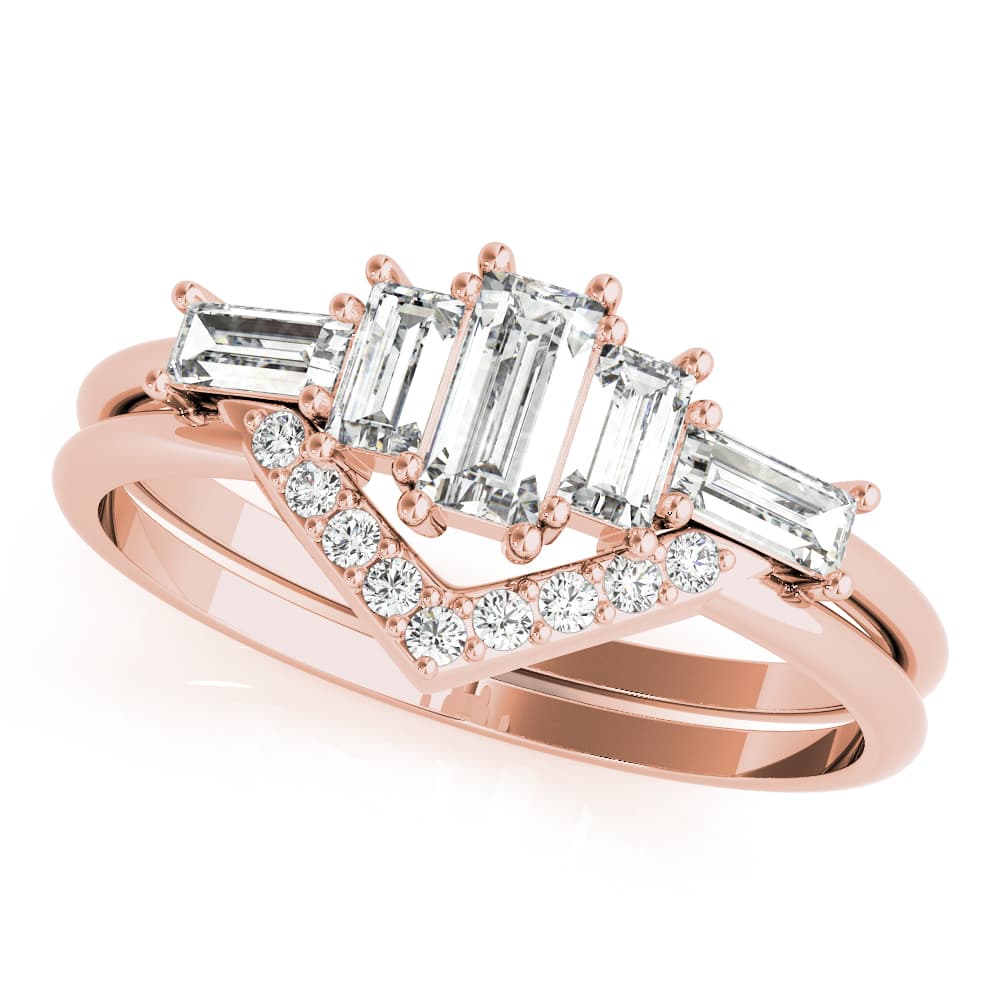 V-Shaped Round & Baguette Fashion Rings (1/2 ct. tw.), Front view in rose gold