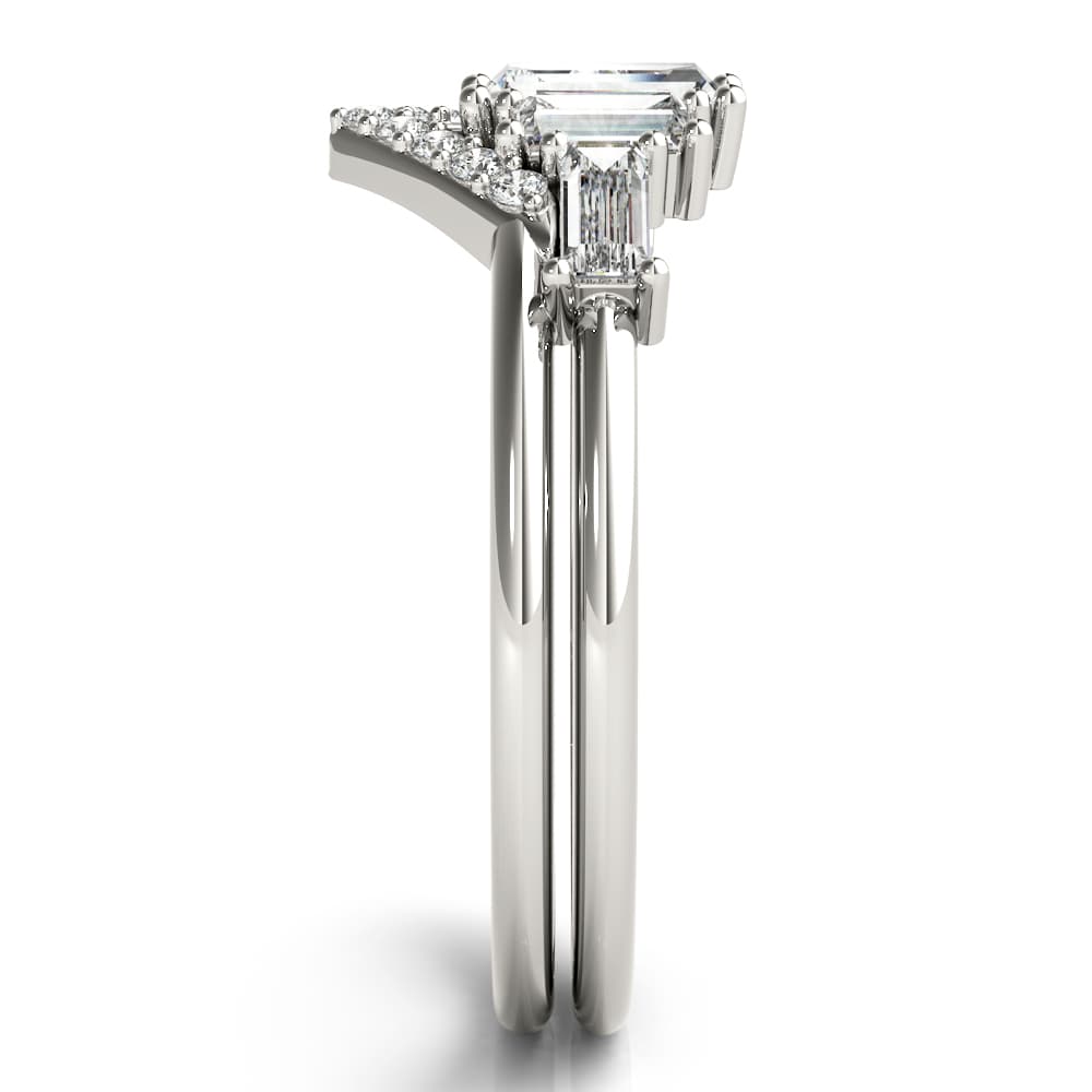 V-Shaped Round & Baguette Fashion Rings (1/2 ct. tw.), Angle view in white gold or platinum