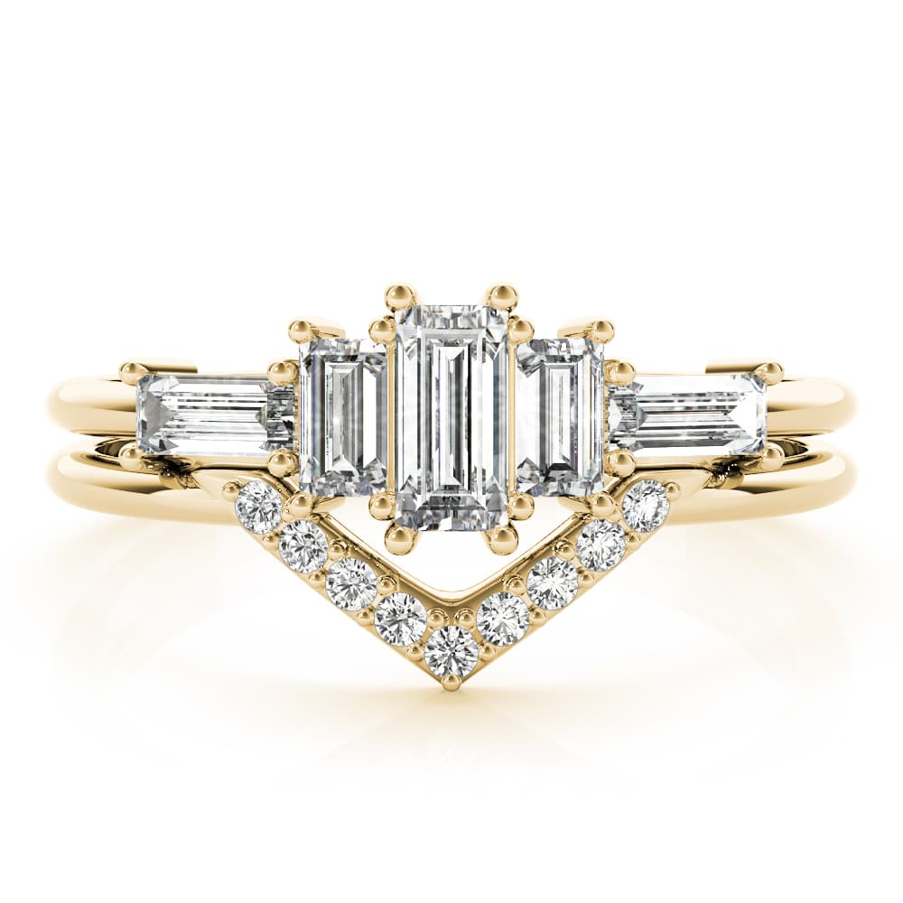 V-Shaped Round & Baguette Fashion Rings (1/2 ct. tw.), On hand view in yellow gold