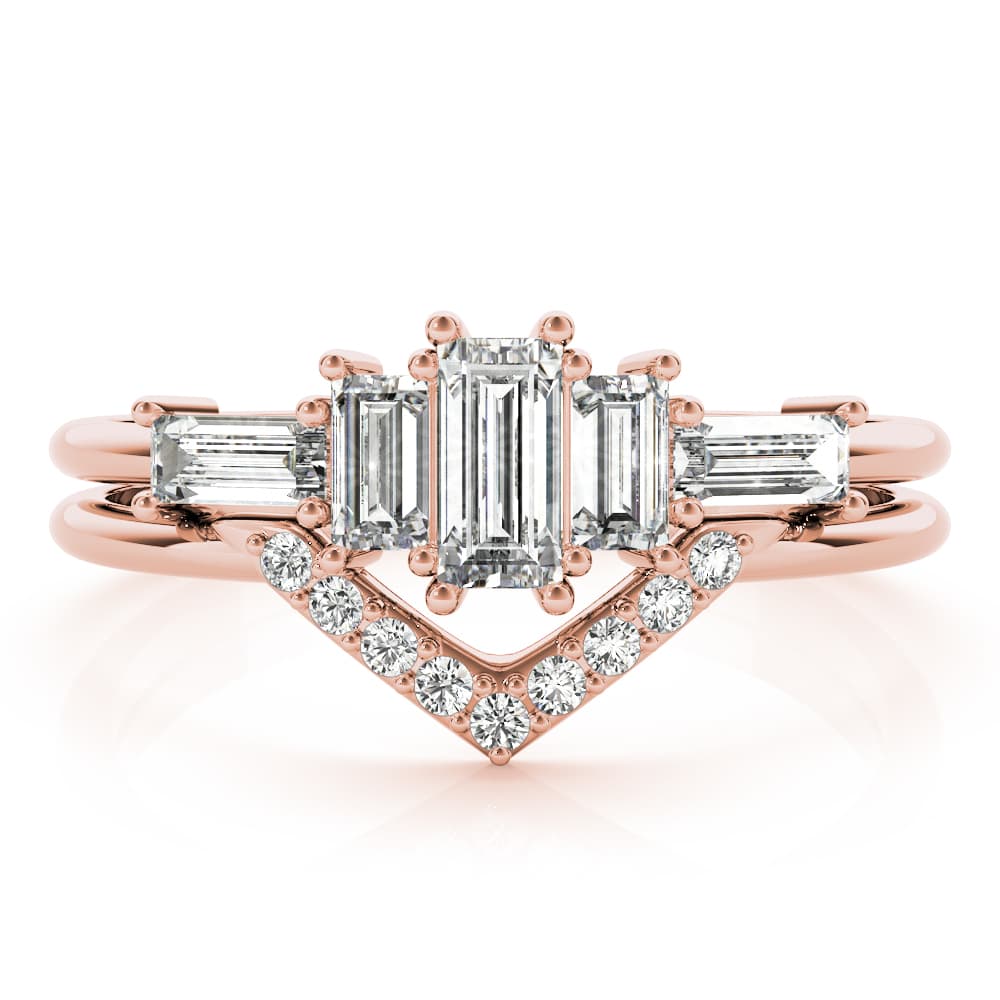 V-Shaped Round & Baguette Fashion Rings (1/2 ct. tw.), On hand view in rose gold