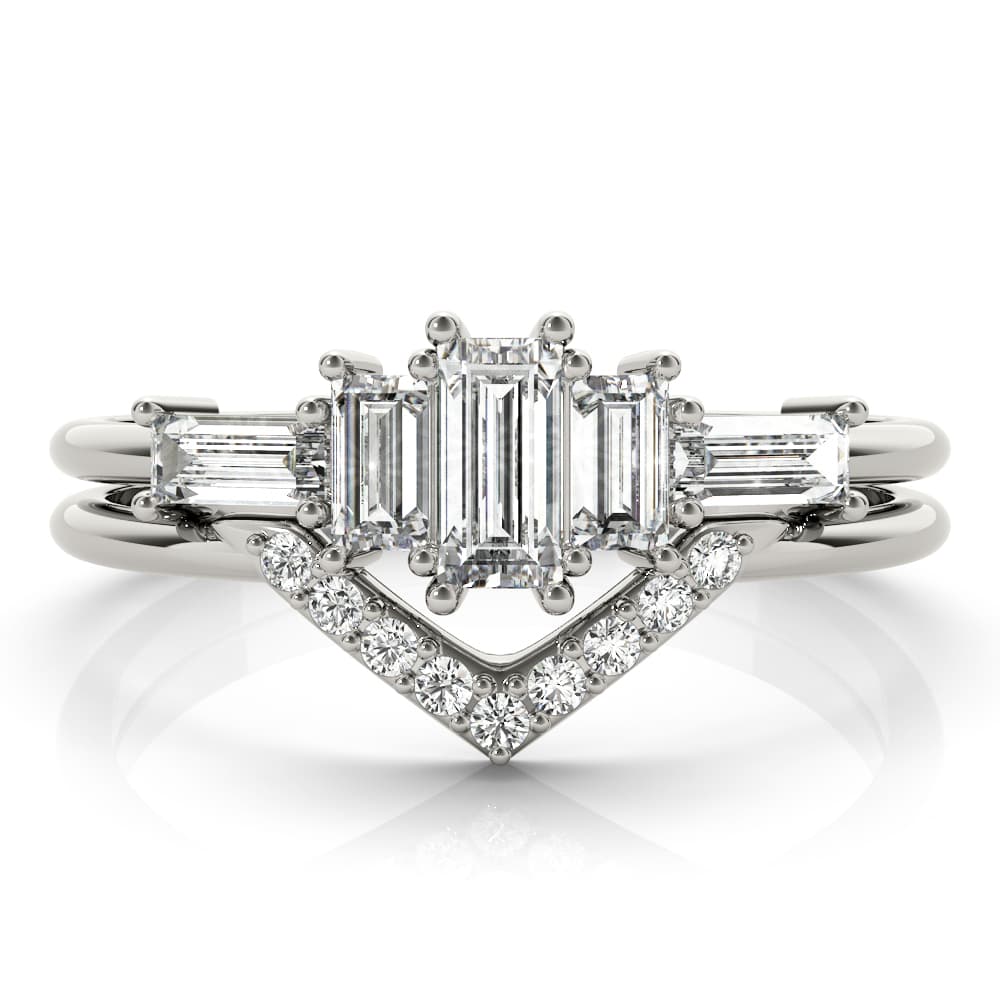 V-Shaped Round & Baguette Fashion Rings (1/2 ct. tw.), On hand view in white gold or platinum
