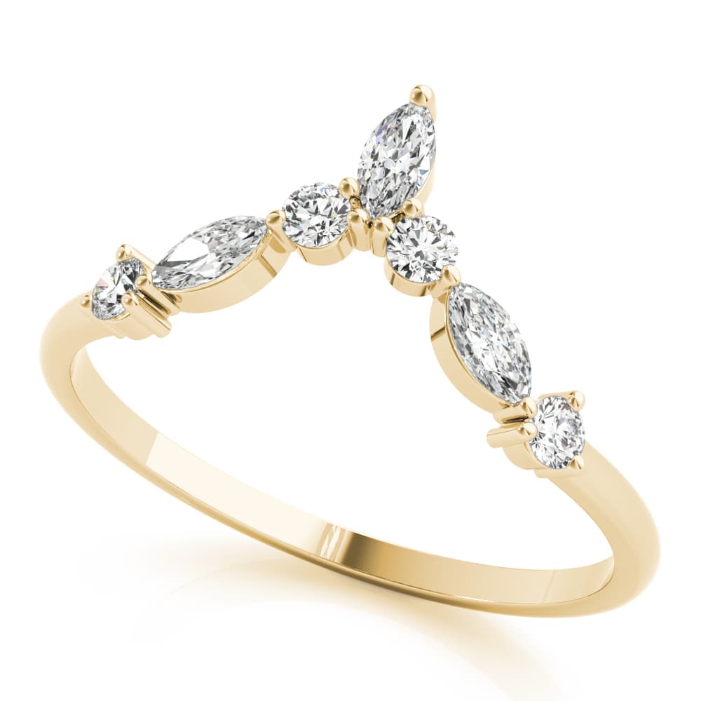 Alternating Round & Marquise Chevron Wedding Band (1/3 ct. tw.), Front view in yellow gold