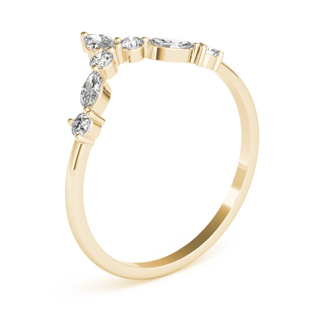 Alternating Round & Marquise Chevron Wedding Band (1/3 ct. tw.), Angle view in yellow gold