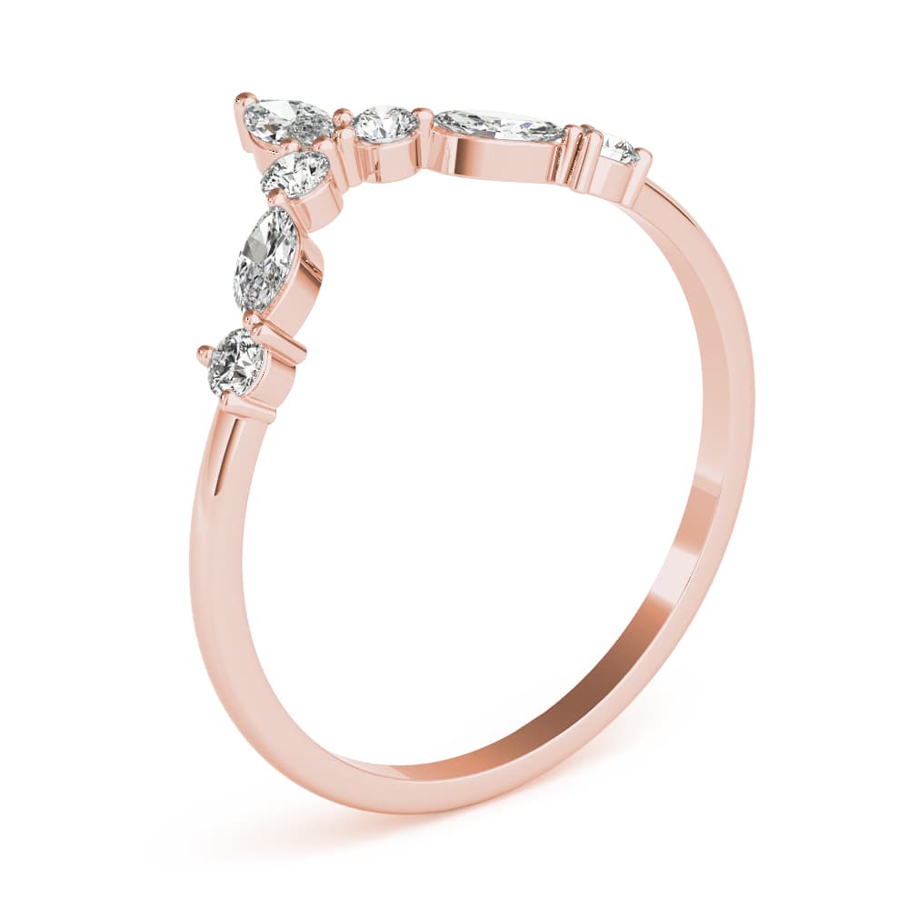Alternating Round & Marquise Chevron Wedding Band (1/3 ct. tw.), Angle view in rose gold