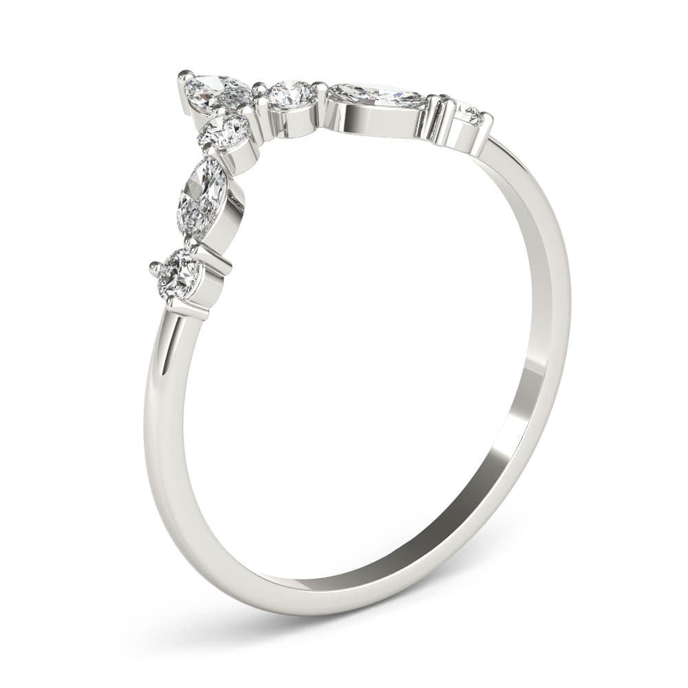 Alternating Round & Marquise Chevron Wedding Band (1/3 ct. tw.), Angle view in white gold or platinum
