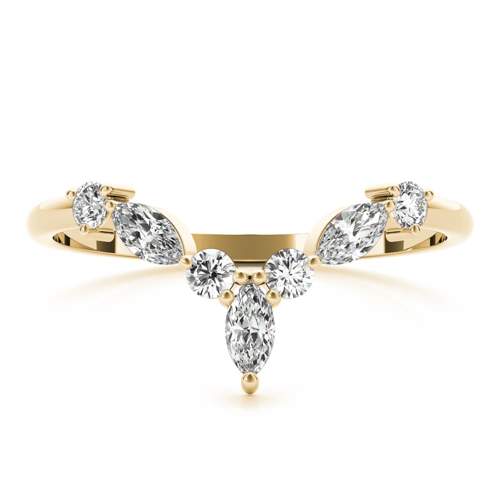 Alternating Round & Marquise Chevron Wedding Band (1/3 ct. tw.), On hand view in yellow gold