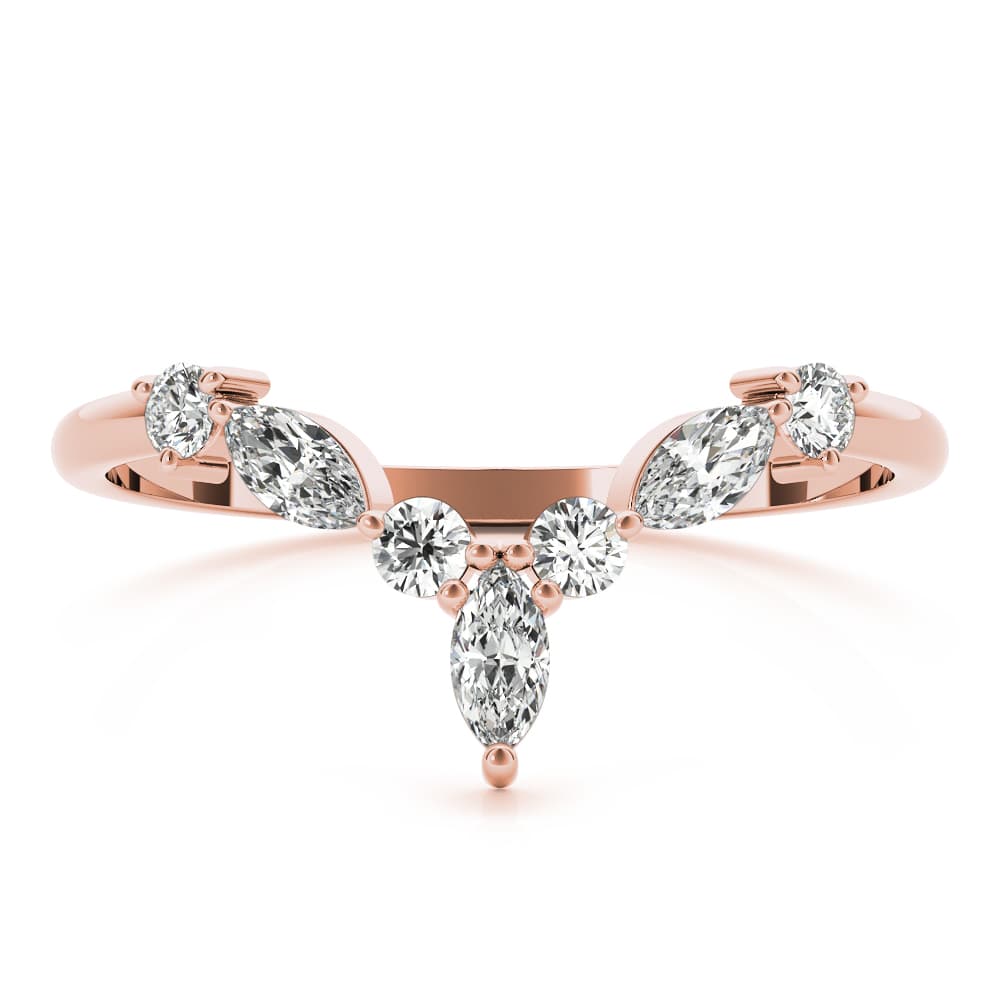 Alternating Round & Marquise Chevron Wedding Band (1/3 ct. tw.), On hand view in rose gold