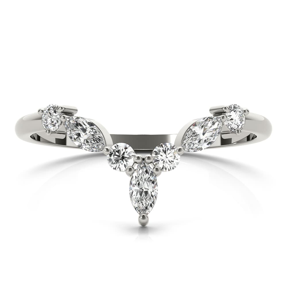 Alternating Round & Marquise Chevron Wedding Band (1/3 ct. tw.), On hand view in white gold or platinum
