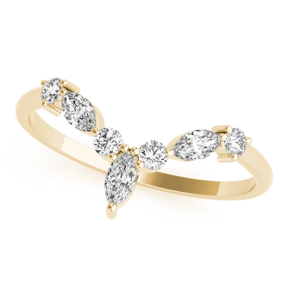 Alternating Round & Marquise Chevron Wedding Band (1/3 ct. tw.), Top view in yellow gold