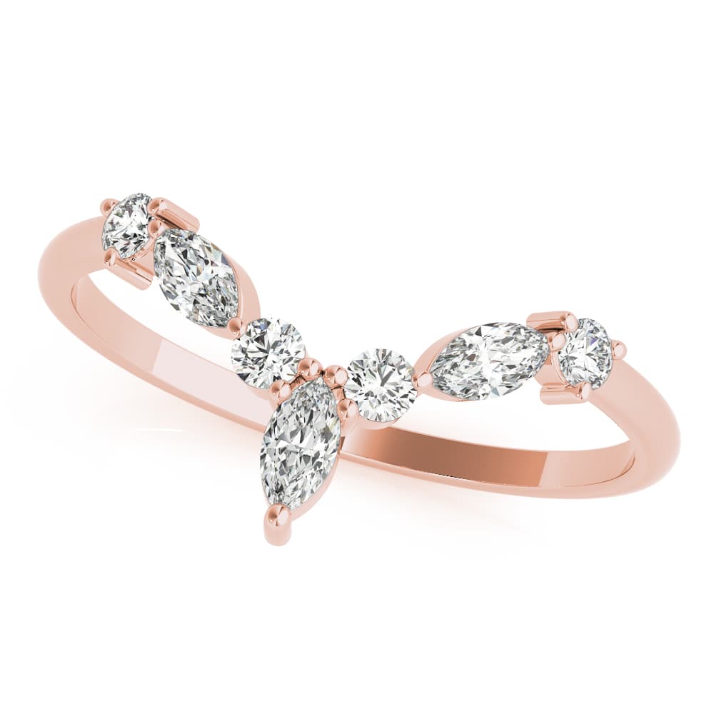 Alternating Round & Marquise Chevron Wedding Band (1/3 ct. tw.), Top view in rose gold