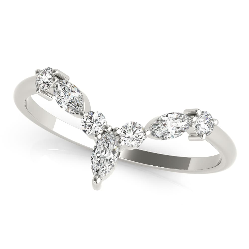 Alternating Round & Marquise Chevron Wedding Band (1/3 ct. tw.), Top view in white gold or platinum