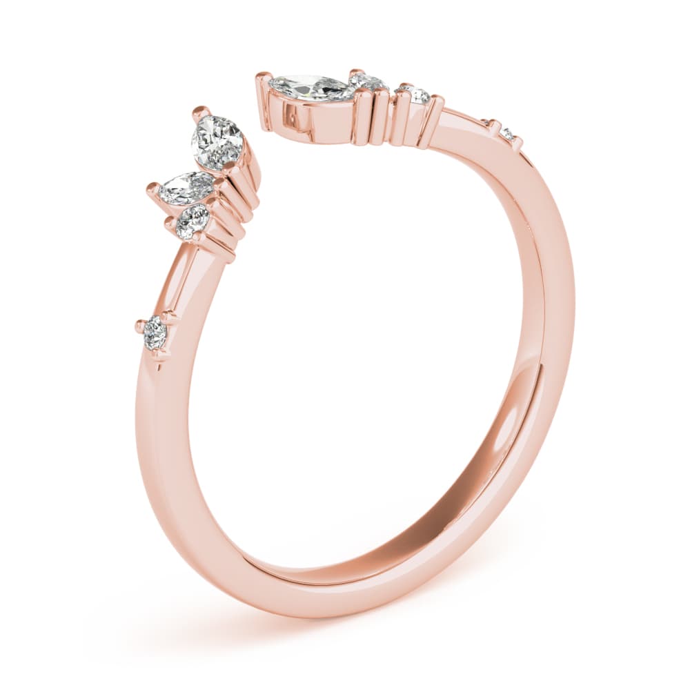 Round & Marquise Open Chevron Ring (1/4 ct. tw.), Angle view in rose gold