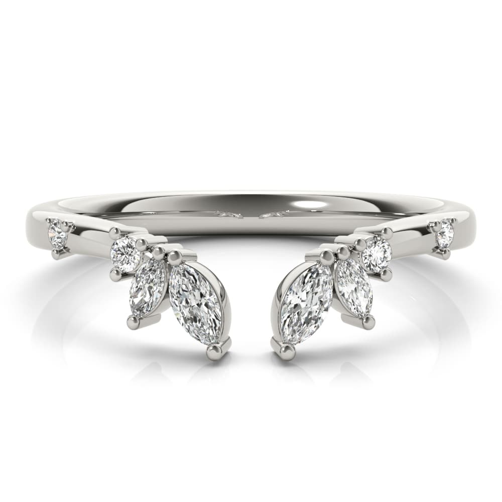 Round & Marquise Open Chevron Ring (1/4 ct. tw.), On hand view in white gold or platinum