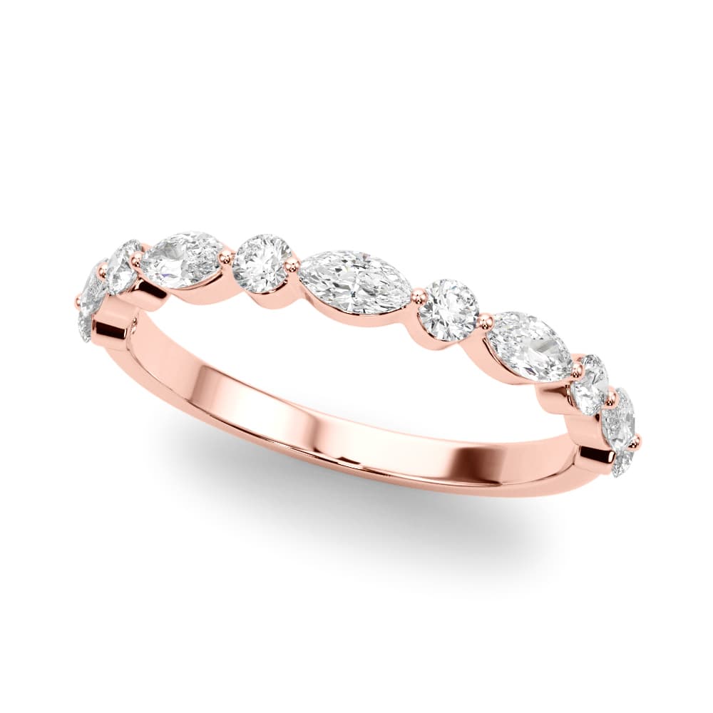 Alternating Marquise & Round Wedding Band (0.56 ct. tw.), Front view in rose gold