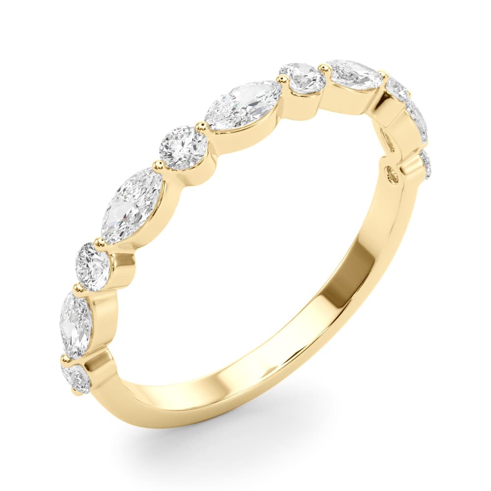 Alternating Marquise & Round Wedding Band (0.56 ct. tw.), Angle view in yellow gold