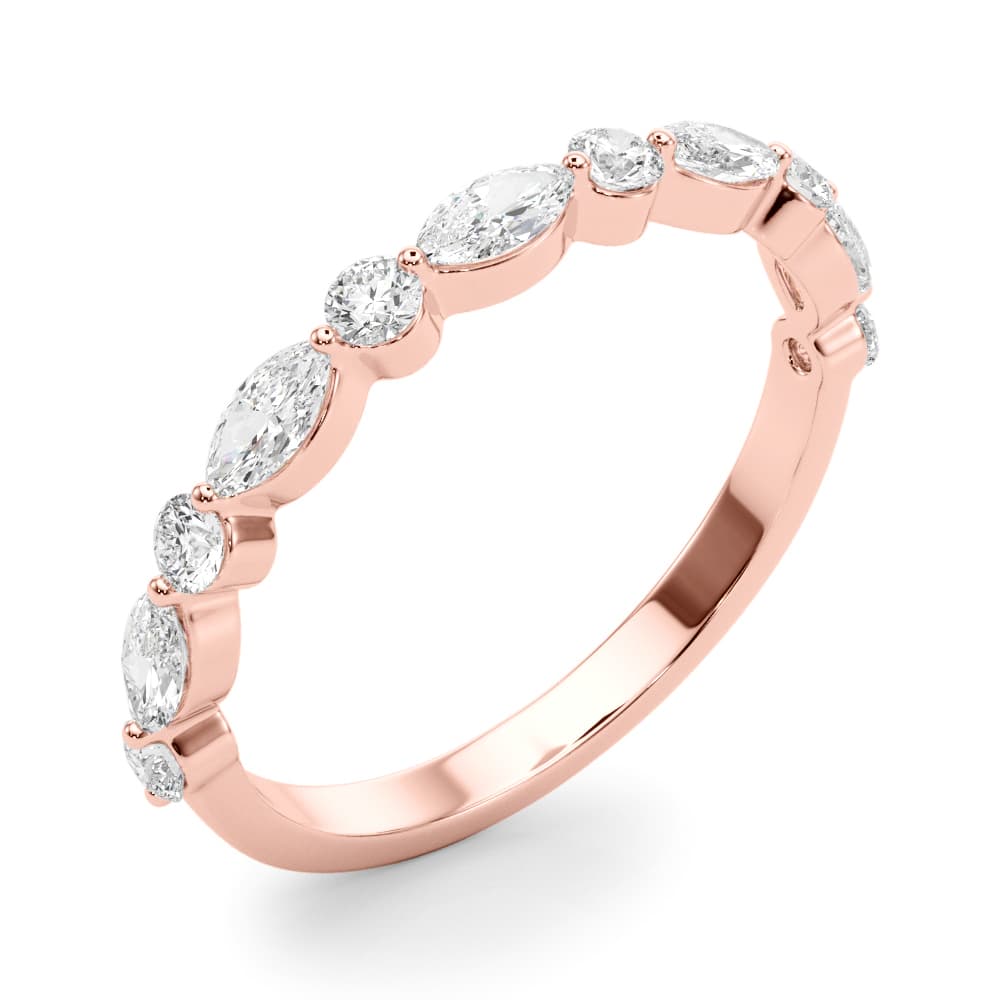 Alternating Marquise & Round Wedding Band (0.56 ct. tw.), Angle view in rose gold