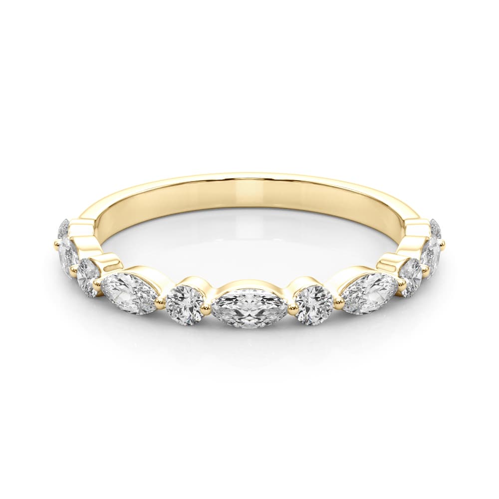 Alternating Marquise & Round Wedding Band (0.56 ct. tw.), On hand view in yellow gold