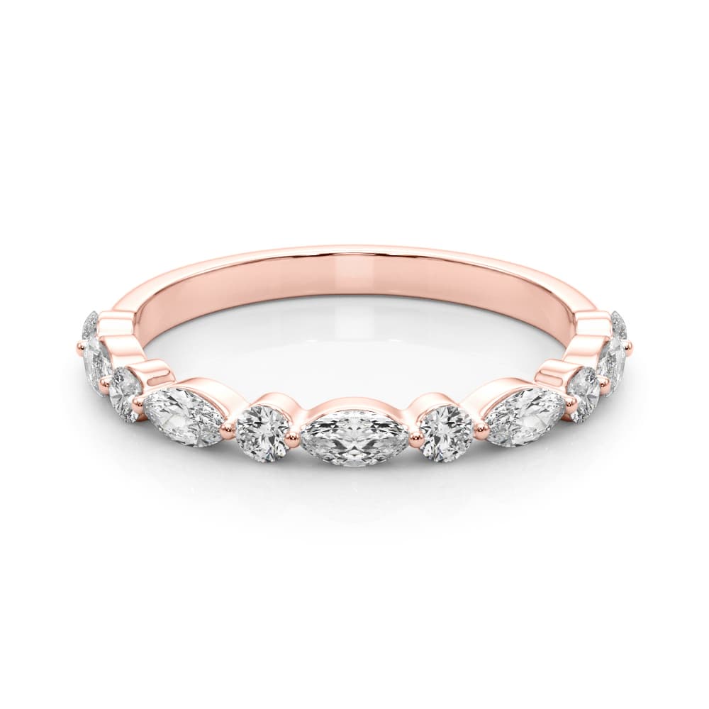 Alternating Marquise & Round Wedding Band (0.56 ct. tw.), On hand view in rose gold