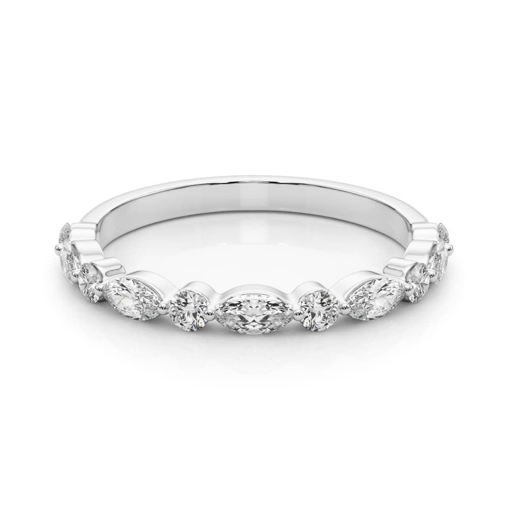 Alternating Marquise & Round Wedding Band (0.56 ct. tw.), On hand view in white gold or platinum