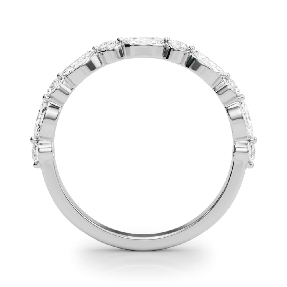 Alternating Marquise & Round Wedding Band (0.56 ct. tw.), Side view in white gold or platinum