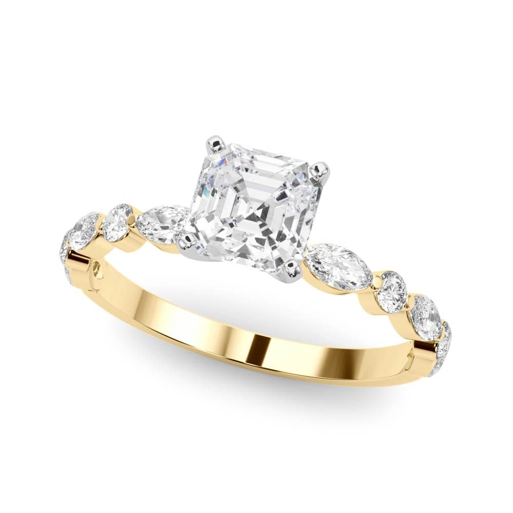 Alternating Round & Marquise Engagement Ring, style 85225, Front view in yellow gold
