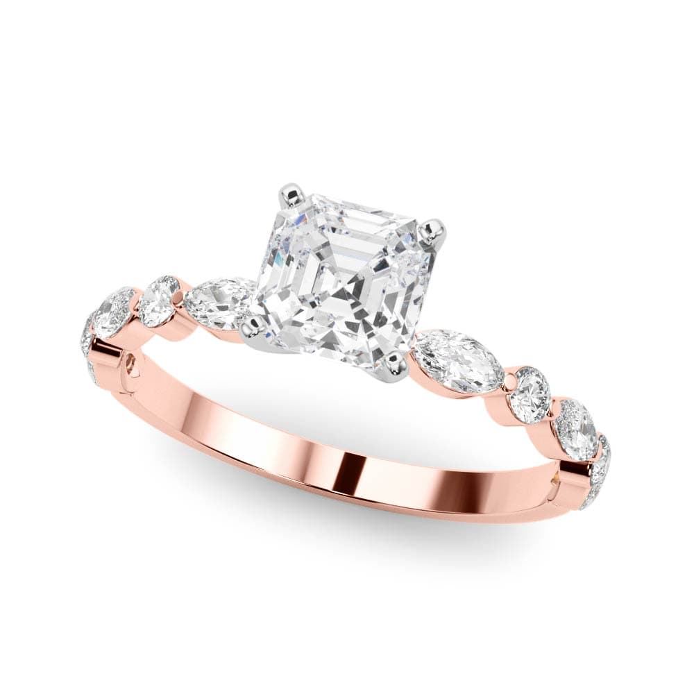 Alternating Round & Marquise Engagement Ring, style 85225, Front view in rose gold
