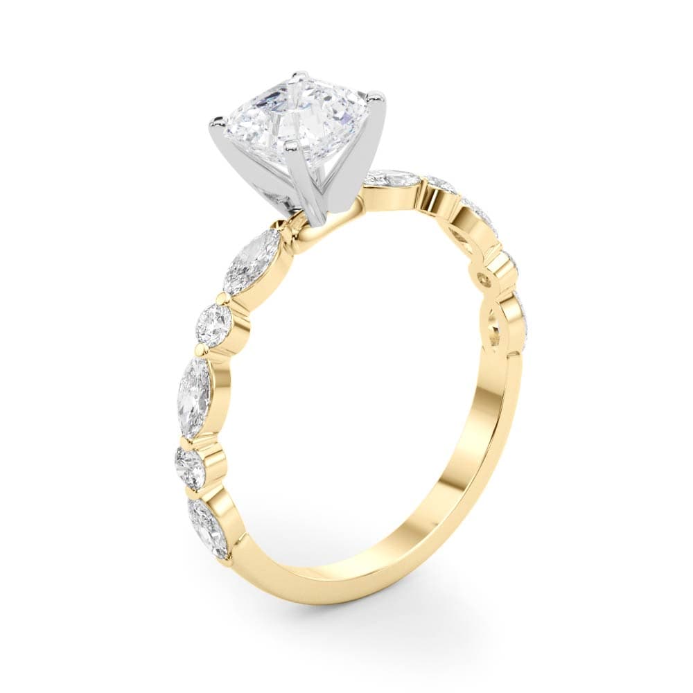 Alternating Round & Marquise Engagement Ring, style 85225, Angle view in yellow gold