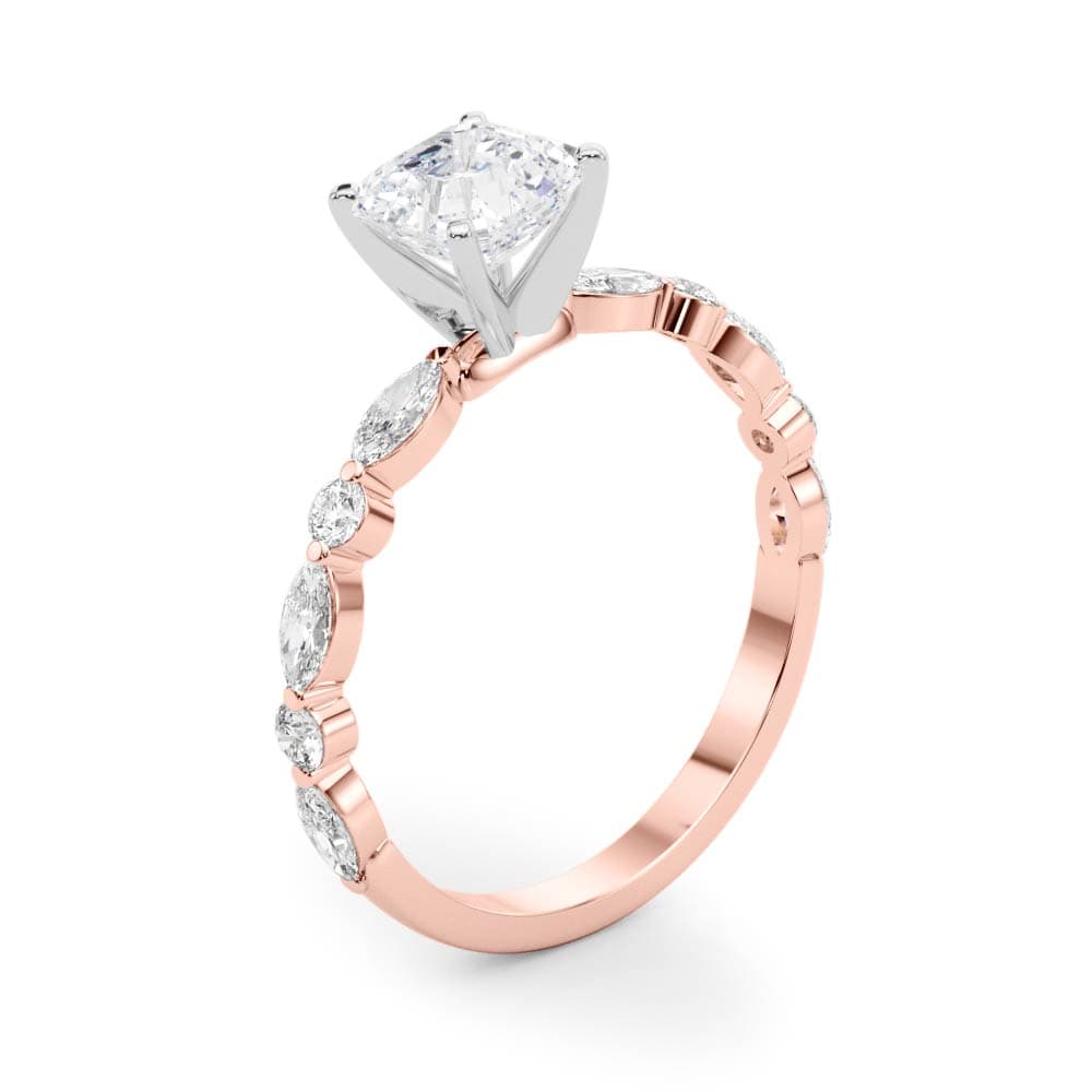 Alternating Round & Marquise Engagement Ring, style 85225, Angle view in rose gold