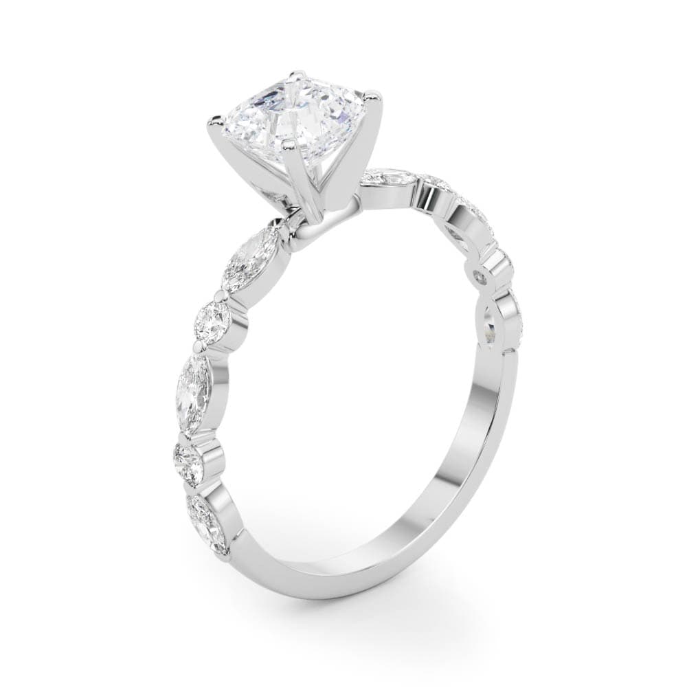 Alternating Round & Marquise Engagement Ring, style 85225, Angle view in white gold or platinum