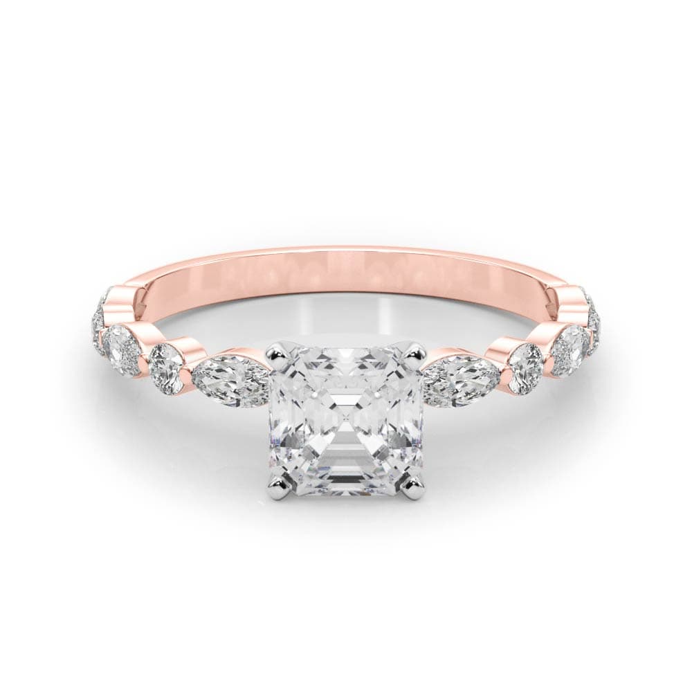 Alternating Round & Marquise Engagement Ring, style 85225, On hand view in rose gold