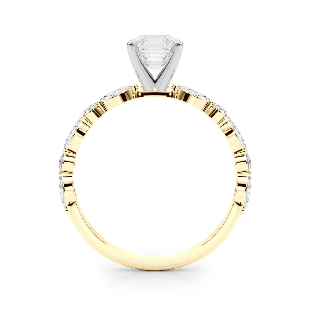 Alternating Round & Marquise Engagement Ring, style 85225, Side view in yellow gold